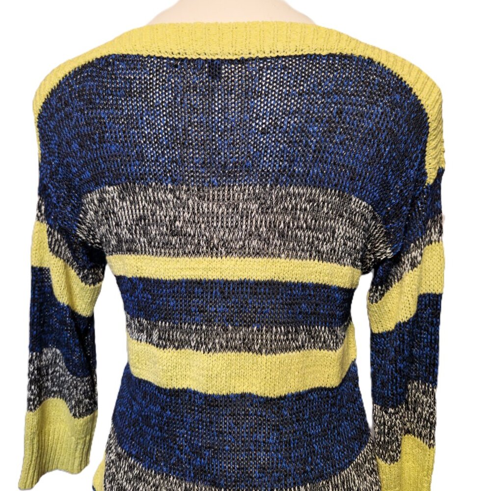❤️ 4/$20 Cable & Gauge knit sweater Women's medium stripes yellow blue comfy - Picture 10 of 14